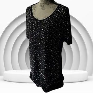Kate Hill women's black faux gem short sleeve top size 1X